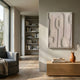 Terravura Rectangular Warm Beige I 3D Wood Relief Wall Art by Giant Sculptures displayed in a modern living room above a wooden console with a terracotta vase.
