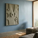 Terravura Rectangular Olive Green II 3D Wood Relief Wall Art mounted on a blue wall in a sunlit living room with a grey sofa and woven rug.