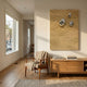Verdara Beige Wood Relief 3D Wall Art by Giant Sculptures displayed above a wooden sideboard and mid-century armchair in a sunlit neutral living space.