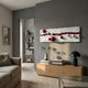 Lustra Red & White 3D Wood Relief Wall Art with metal balls by Giant Sculptures mounted above an oak sideboard in a grey-walled modern living room.