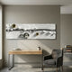 Lustra Silver & White 3D Wood Relief Wall Art by Giant Sculptures mounted above an oak console and grey armchair, with grooved white waves and polished metal spheres.