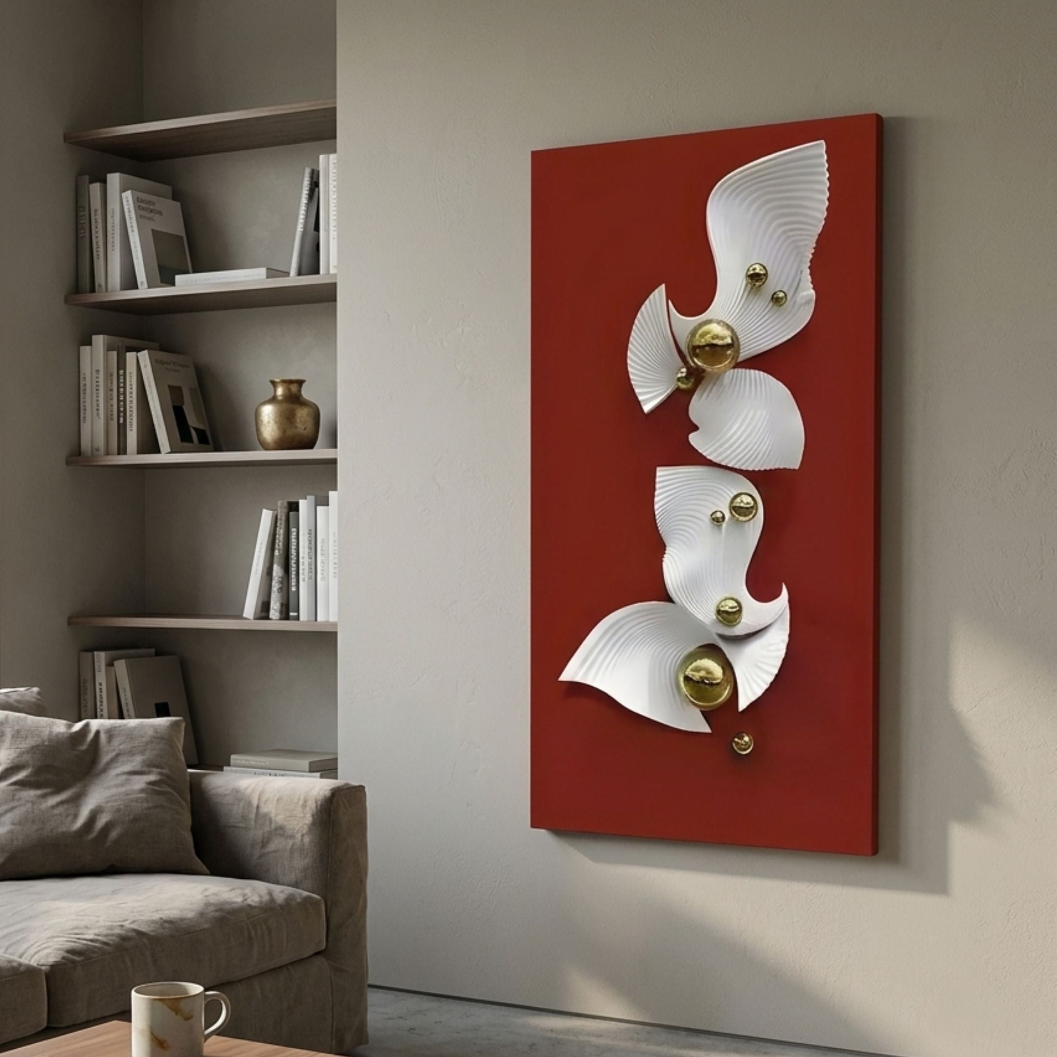 Aurelia Red & White 3D Wood Wall Art With Metal Ball