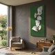 Aurelia Green & White 3D Wood Wall Art by Giant Sculptures displayed in a modern living room above a linen armchair, beside a floor lamp and wooden sideboard.