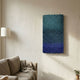 Spectrum Weave Vertical Midnight Blue Wood Relief 3D Wall Art by Giant Sculptures displayed above a beige sofa with floor lamp in a warm neutral living room.