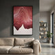Celoria Rose Ember Wood Carving 3D Wall Art by Giant Sculptures, with layered rose and red mountain-like waves, displayed above a beige sofa in a modern living room.