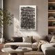 Novara Zebra I Hand-Painted Wood Relief 3D Wall Art with black stripes on cream draped texture, displayed above a beige sofa in a neutral living room.