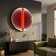 Onyx Flame Glow Acrylic 3D LED Wall Art by Giant Sculptures mounted above a dark sideboard in a living room with green sofa, pampas grass, and brass lamp.