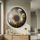 Genesis Golden Halo 3D Resin Crystal Porcelain LED Wall Art by Giant Sculptures mounted above a wooden console with pampas grass in a modern hallway.