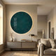 Lumea Deep Green 3D LED Crystal Porcelain Wall Art by Giant Sculptures glowing above a beige sideboard with vase and lamp in a modern living room.