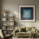 Viretta Blue Gradient Pyramid Textured 3D Wooden Wall Art framed above an olive green sofa, beside a bookshelf with pampas grass in a styled living room.