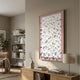 Artiora Pink Edge & White Abstract Wooden Shard 3D Wall Art by Giant Sculptures in a gold frame, displayed above a wooden console with lamp in a neutral living room.