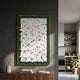 Artiora Green Edge & White Abstract Wooden Shard 3D Wall Art by Giant Sculptures displayed above a walnut sideboard in a grey-walled hallway near a kitchen.