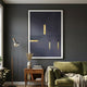 Striato Midnight Blue 3D Wooden Wall Art With Gold Accent by Giant Sculptures displayed on a dark grey wall above a wooden side table beside a green sofa.