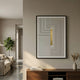 Striato Dove Grey 3D Wooden Wall Art With Gold Accent by Giant Sculptures displayed in a neutral living room above a walnut sideboard beside a fiddle-leaf fig.