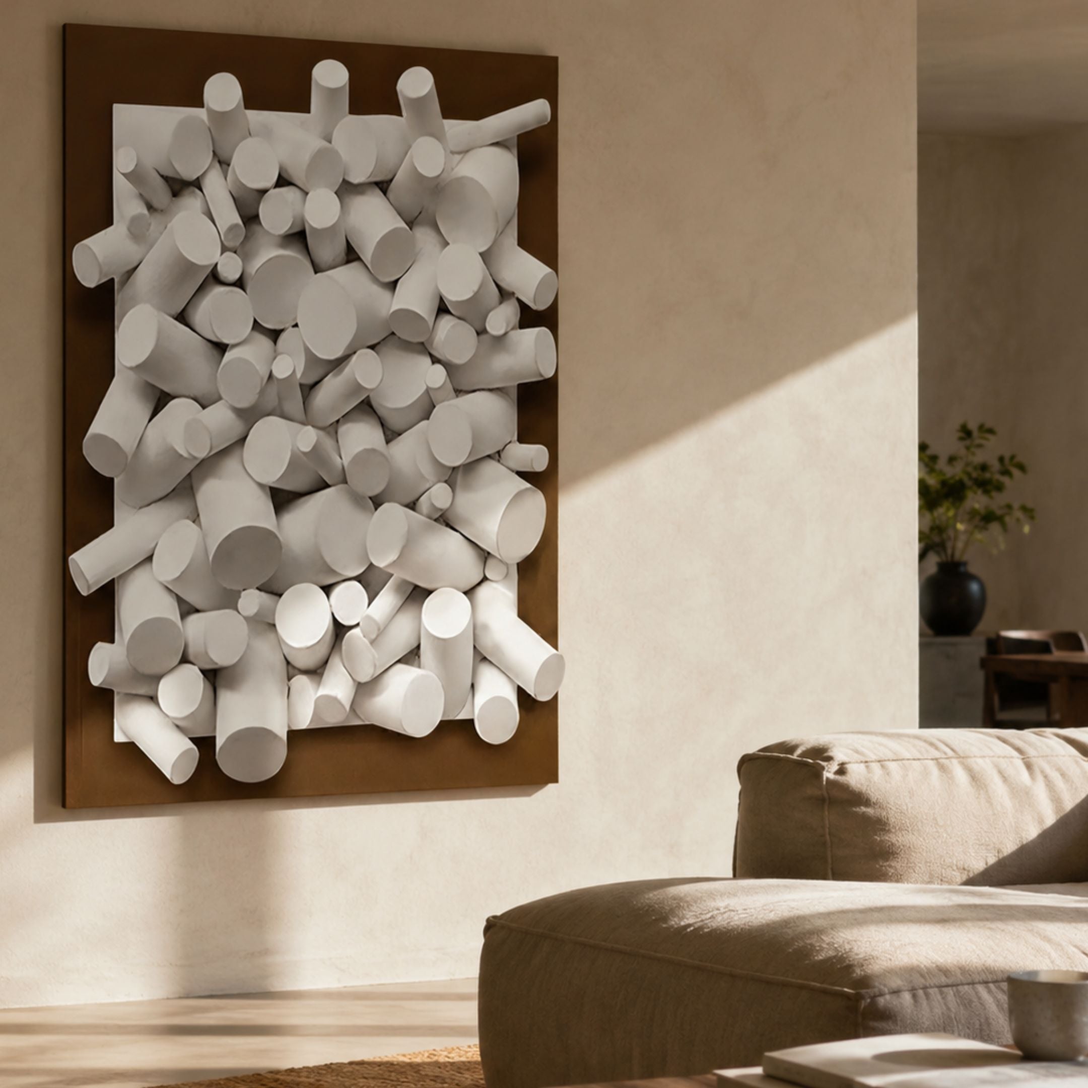 Axion White Wood Cluster & Deep Oak Edge 3D Wall Art