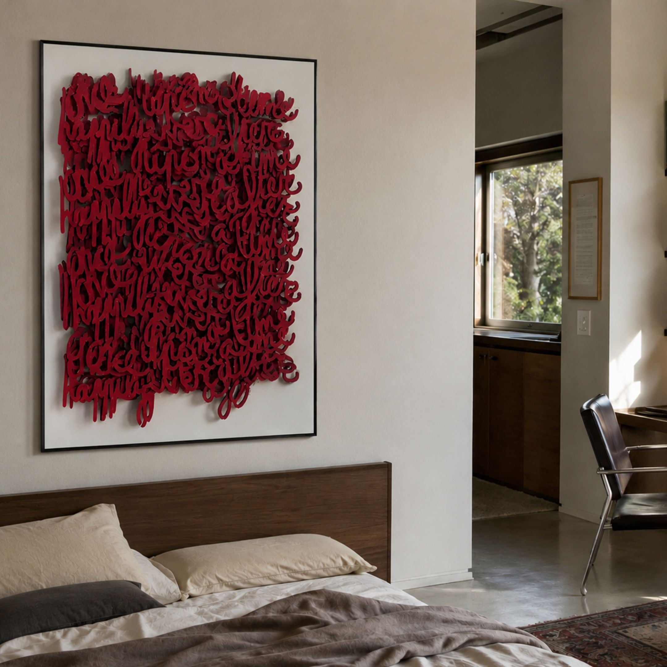 Oratoria Red Scripted Wood Carving Hand-Painted 3D Wall Art
