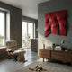 Contours Deep Red Elastic Fabric 3D Wooden Wall Art by Giant Sculptures mounted on a grey wall in a modern living room with an Eames-style chair and walnut sideboard.