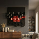 Nocturna Black & Red Modular Wooden Hand-Painted 3D Wall Art by Giant Sculptures displayed above a walnut sideboard in a dark-walled living room.