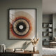 Auralis Earthy Tone Concentric Circular Cardboard Craft Wall Art by Giant Sculptures displayed above a wooden console with books and pampas grass in a sage-toned living room.