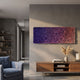 Chromatica Rectangular Vibrant Purple Gradient Paper 3D Wall Art by Giant Sculptures displayed above a wooden console in a modern living room with pampas grass.