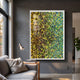 Chromatica Vertical Vibrant Green Rolled Paper 3D Wall Art by Giant Sculptures displayed on a dark grey living room wall above a sofa and floor lamp.