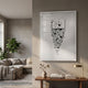 Epiphany Black & White Butterfly Paper Wall Art by Giant Sculptures framed above a console table in a modern living room with grey sofa and fiddle leaf plant.