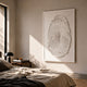 Imprint White Fingerprint Personalised Abstract Wall Art by Giant Sculptures, a large framed 3D ridged fingerprint panel mounted above a bedroom nightstand.