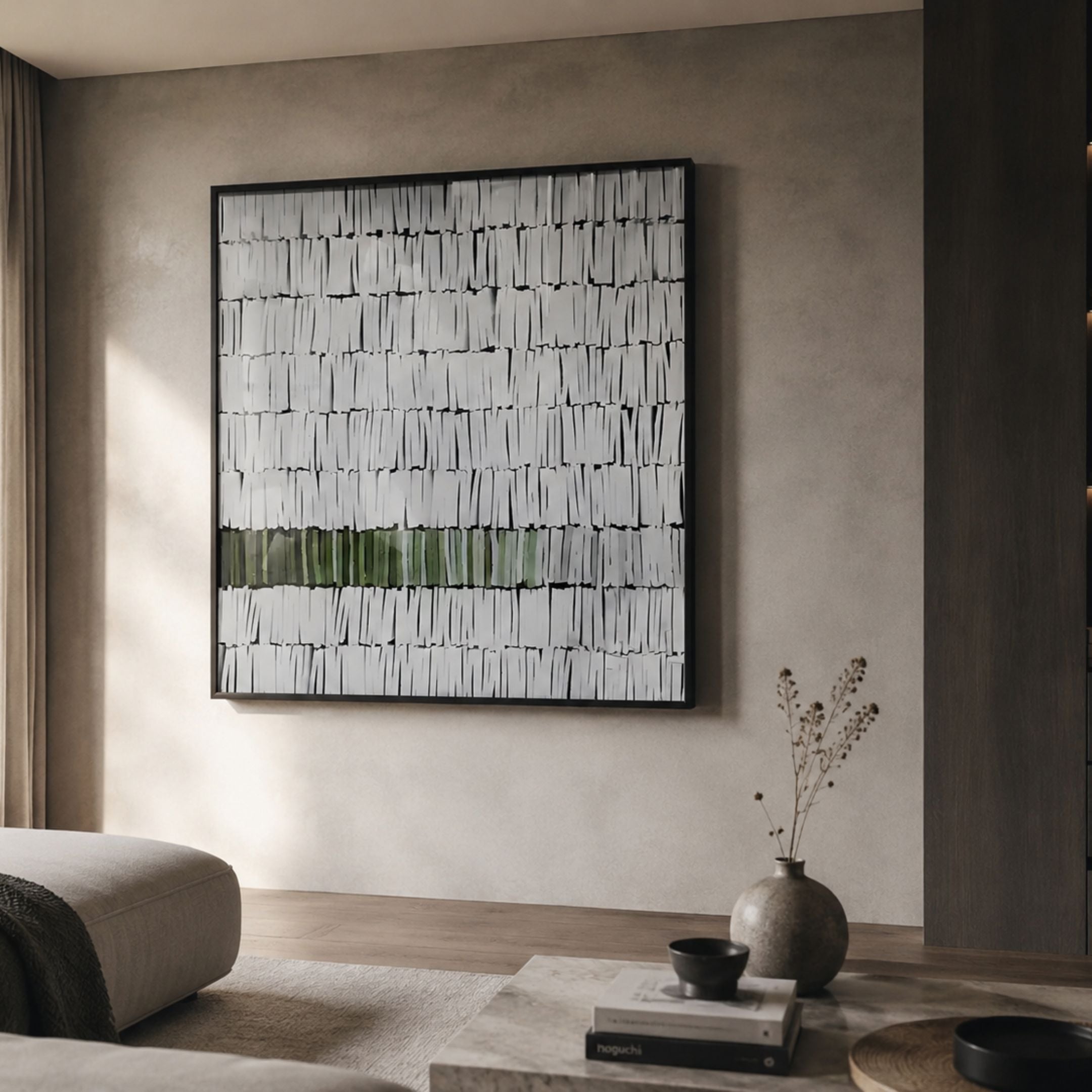 Tracery III Green & White Textured Paper Wall Art