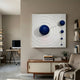 Galactica White Wood Relief 3D Wall Art by Giant Sculptures displayed above a mid-century sideboard in a minimalist living room with home office.