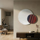 Lucentis White & Earthy Gradient Wood Relief 3D Wall Art by Giant Sculptures, two overlapping carved discs in white and red-brown, mounted above a walnut console.