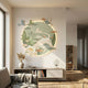 Gaia Misty Pastel Wood Engraving 3D LED Wall Art with white deer, pastel forest, and birds, backlit above a console in a modern living room.