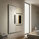 Opus White & Gold Accent Abstract Panel Leather 3D Wall Art by Giant Sculptures mounted on a cream bedroom wall beside a tall window and neutral bed.