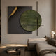 Tesselle Black Metal Fold & Green Textured Geometric Wall Art with gold corner peel displayed above a grey sofa in a contemporary living room.