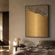Terranica Metallic Horizon Sandscape Textured Metal Wall Art by Giant Sculptures hung above a bedside table with mushroom lamp in a warm neutral bedroom.