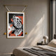Eterna Classics Renaissance Portrait Golden Frame Wall Art by Giant Sculptures, featuring a bearded bust with orange accents, hung above a bedroom nightstand.