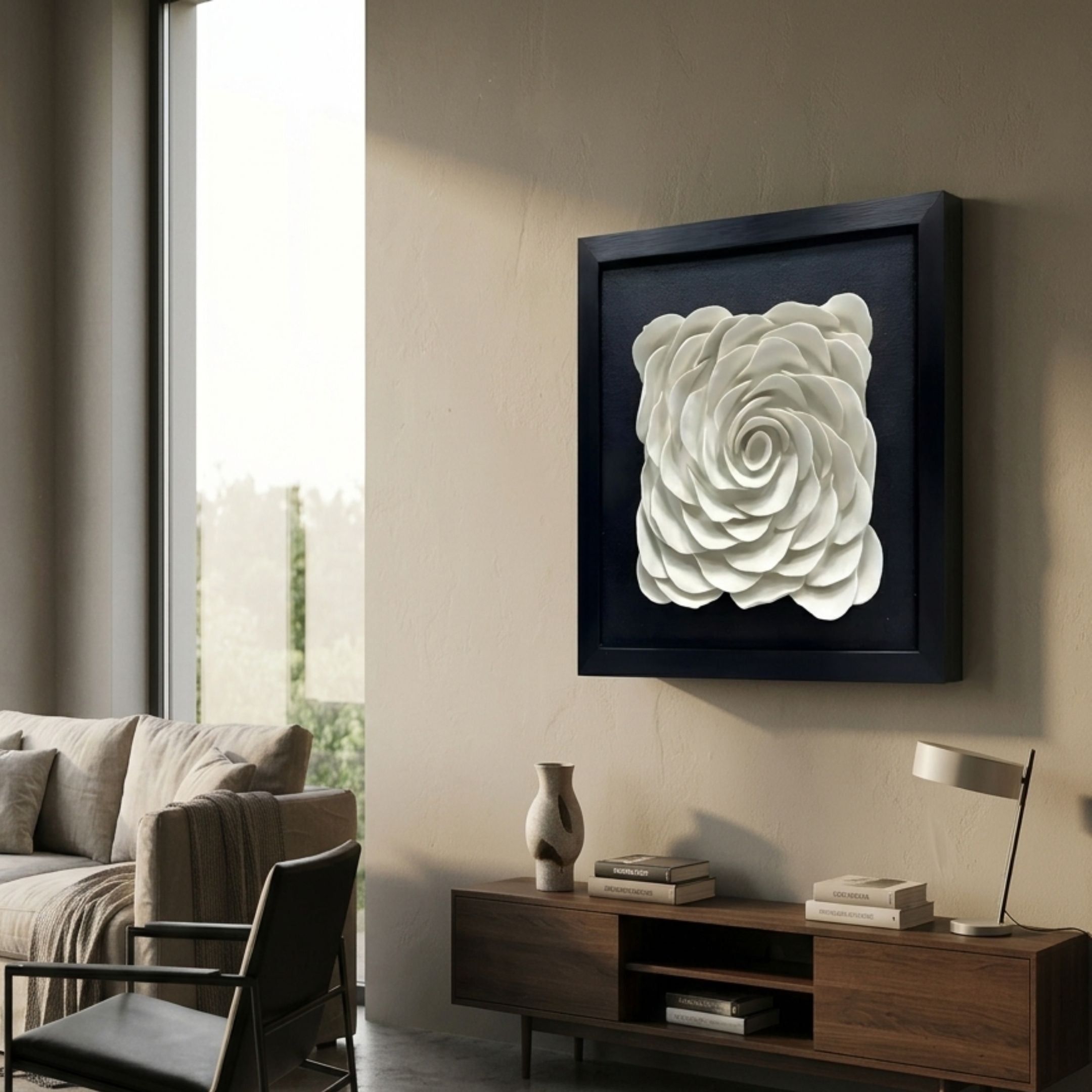 Harmonia 3D Rose Wall Installation With Black Frame
