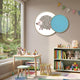 Blossomkin Blue Petal Hedgehog Kids 3D Wall Art by Giant Sculptures, with grey leaf-textured hedgehog and blue petal circles, displayed in a pastel playroom.