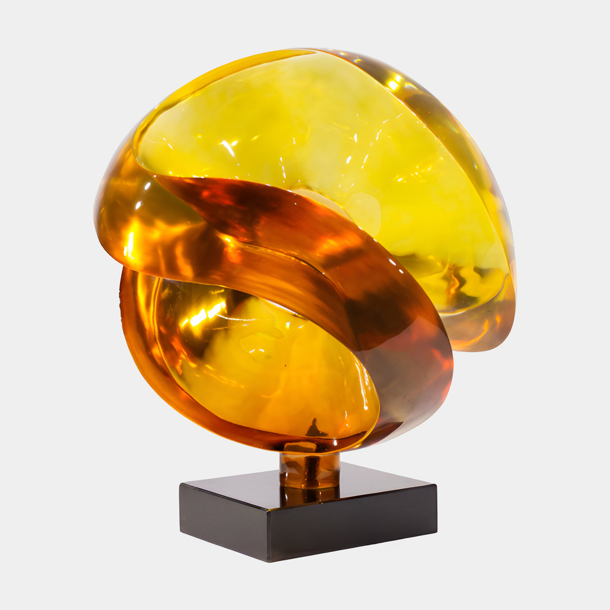 Yellow Amber Cut Sphere on Marble Resin Sculpture - 66cm