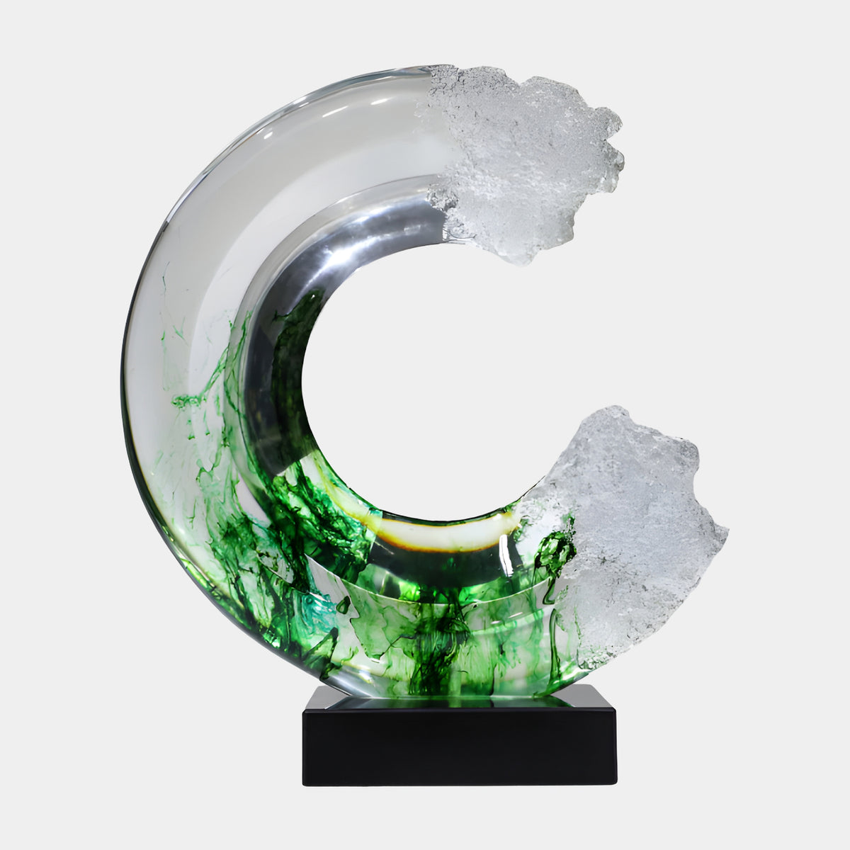 Clear Green Veined Broken Ring Resin Sculpture - 60cm