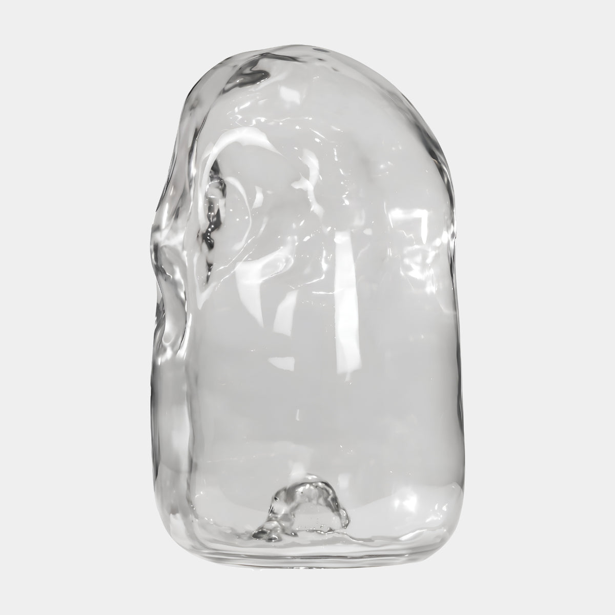 Clear Hollow Boulder Resin Sculpture - 91cm, a translucent organic boulder-shaped form with glossy rounded surfaces, shown on a plain white background.