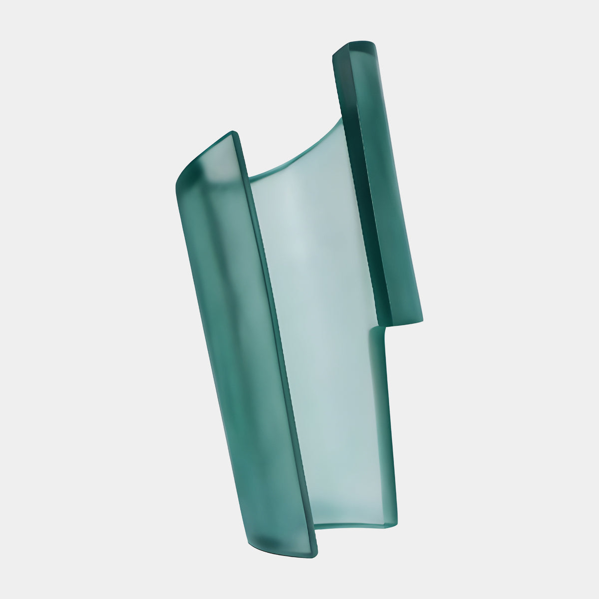 Teal Frosted Stepped Curve Resin Sculpture, 42cm, with two curved leaf-like forms in frosted teal resin, deeper green-blue edges, shown against a plain light background.