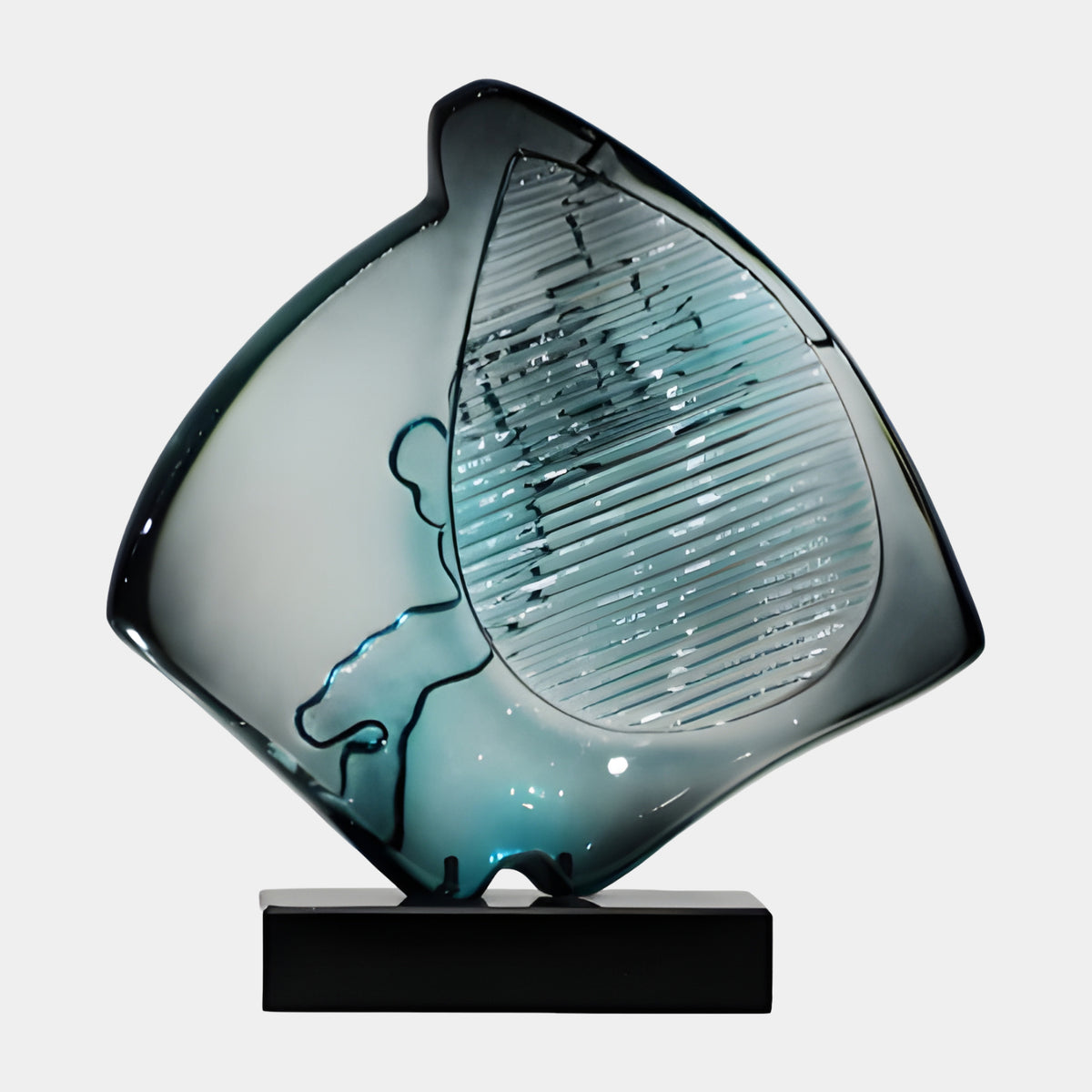 Teal Diamond Shield with Ink Resin Sculpture - 40cm