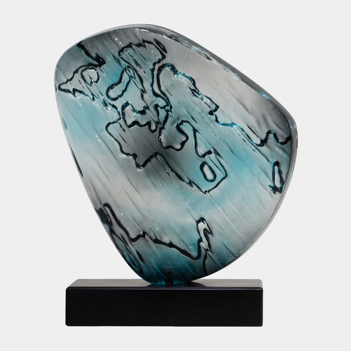 Teal Inked Rounded Shield Resin Sculpture - 33cm