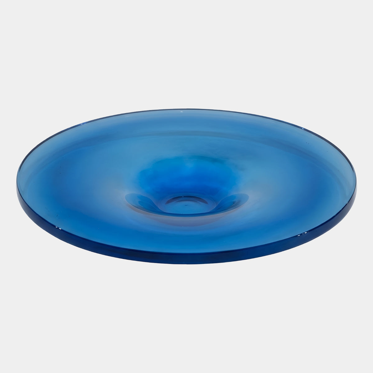 Blue Shallow Cast Resin Dish - 40cm by Giant Sculptures, a wide shallow bowl with a thin rim, shown on a plain white background.