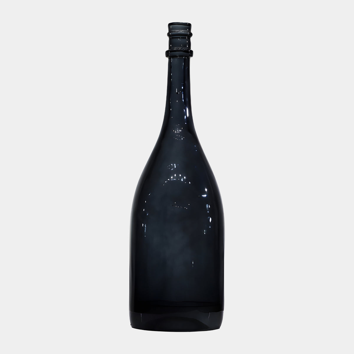 Smoke Black Bottle Resin Sculpture - 80cm by Giant Sculptures, a glossy black bottle-shaped form with a tall neck and stepped lip, shown on a plain white background.