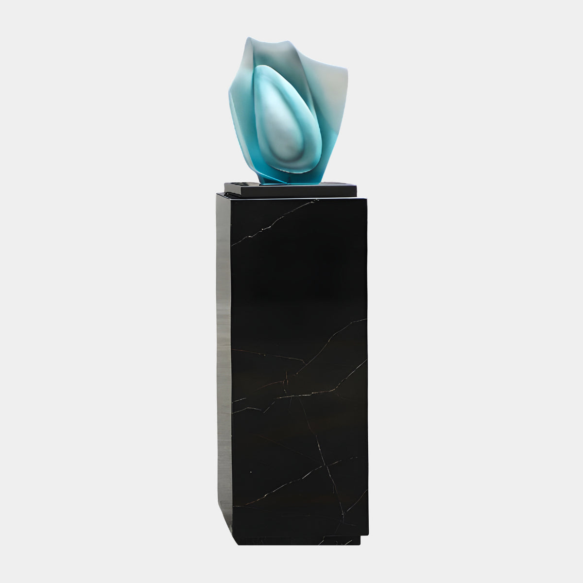 Turquoise Matt Bud on Marble Column Resin Sculpture - 133cm
