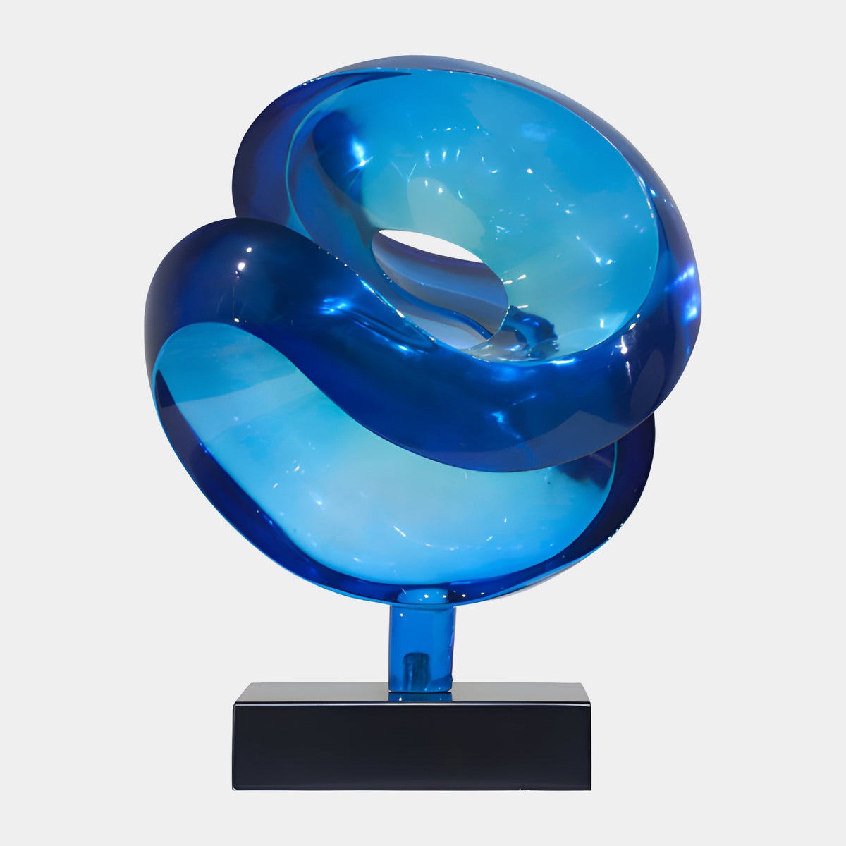 Cobalt & Sky Blue Cut Sphere on Black Marble Resin Sculpture - 51cm