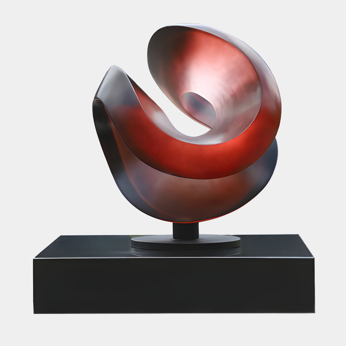 Matt Red Open Curl on Marble Resin Sculpture - 76cm