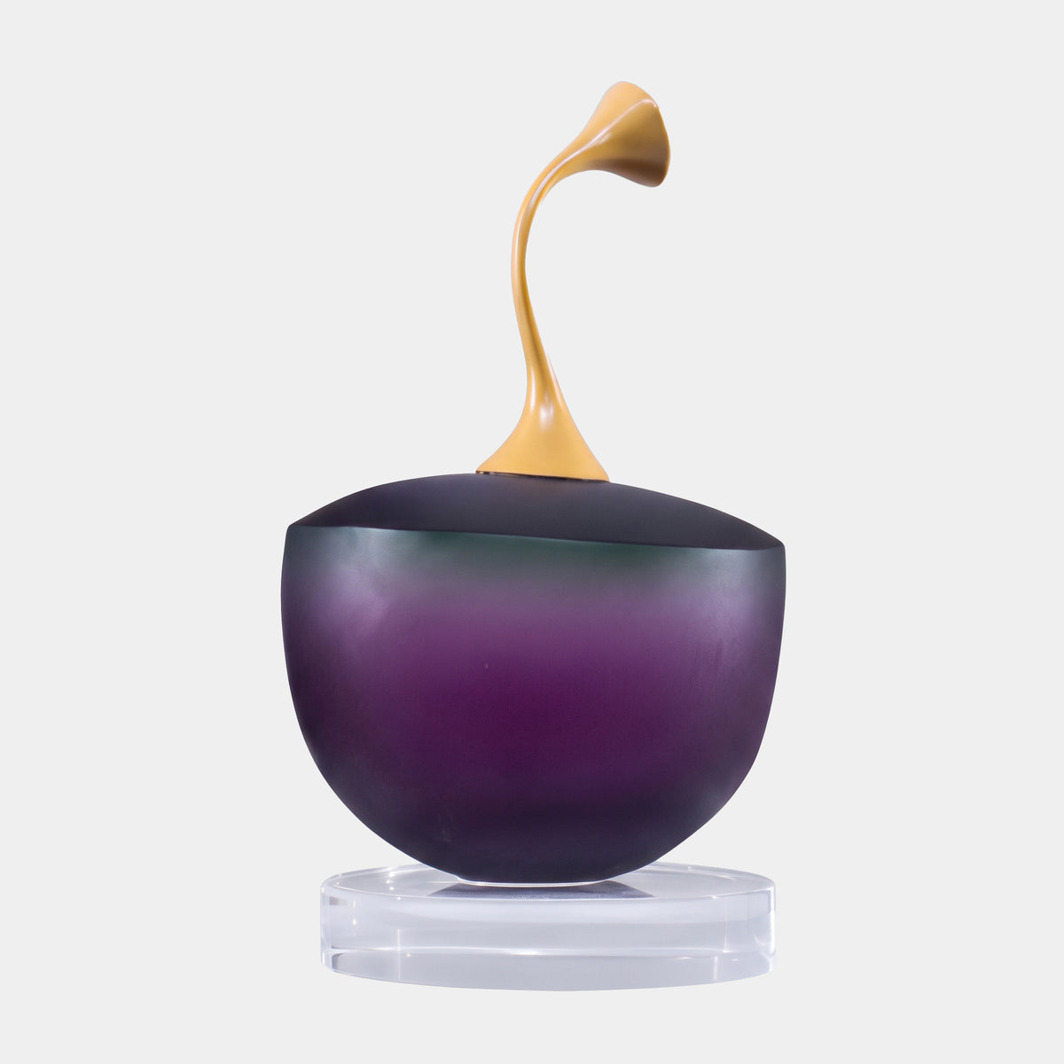 Purple & Green Frosted Bowl with Gold Stem Resin Sculpture - 45cm