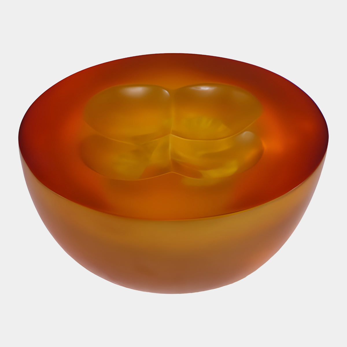 Amber Four Lobe Cast Resin Bowl, 25cm, with a four-lobed interior form and polished amber-orange exterior, shown on a plain white background.